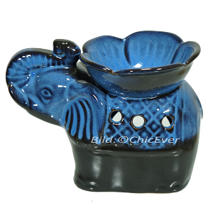 Duftlampe Elefent & Blume Keramik Aromalampe Duftstövchen blau schwarz 4173